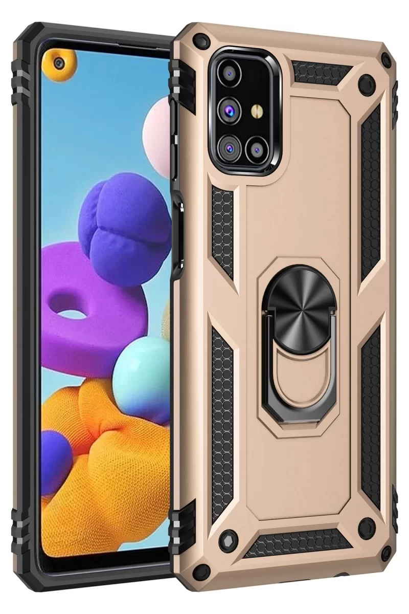 Newface Samsung Galaxy M51 Kılıf Sofya Yüzüklü Silikon Kapak - Gold