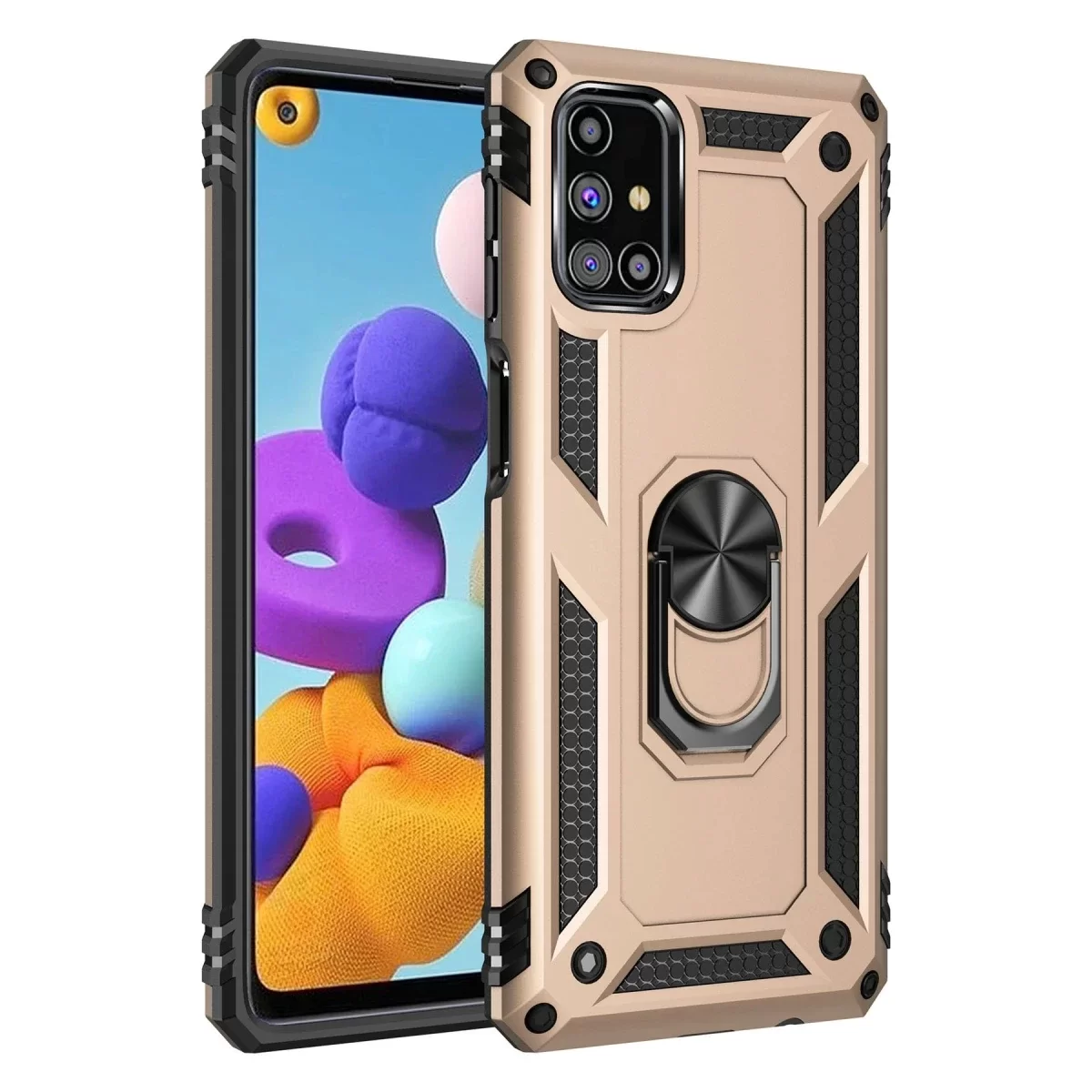 Newface Samsung Galaxy M51 Kılıf Sofya Yüzüklü Silikon Kapak - Gold