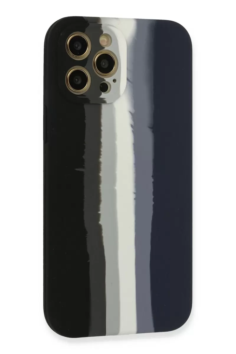 Newface Apple iPhone 12 Pro Max Kılıf Ebruli Lansman Silikon - Siyah-Lacivert