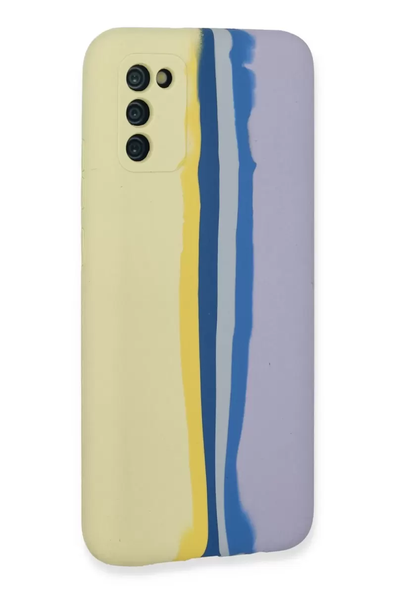 Newface Samsung Galaxy A03S Kılıf Ebruli Lansman Silikon - Sarı-Lila