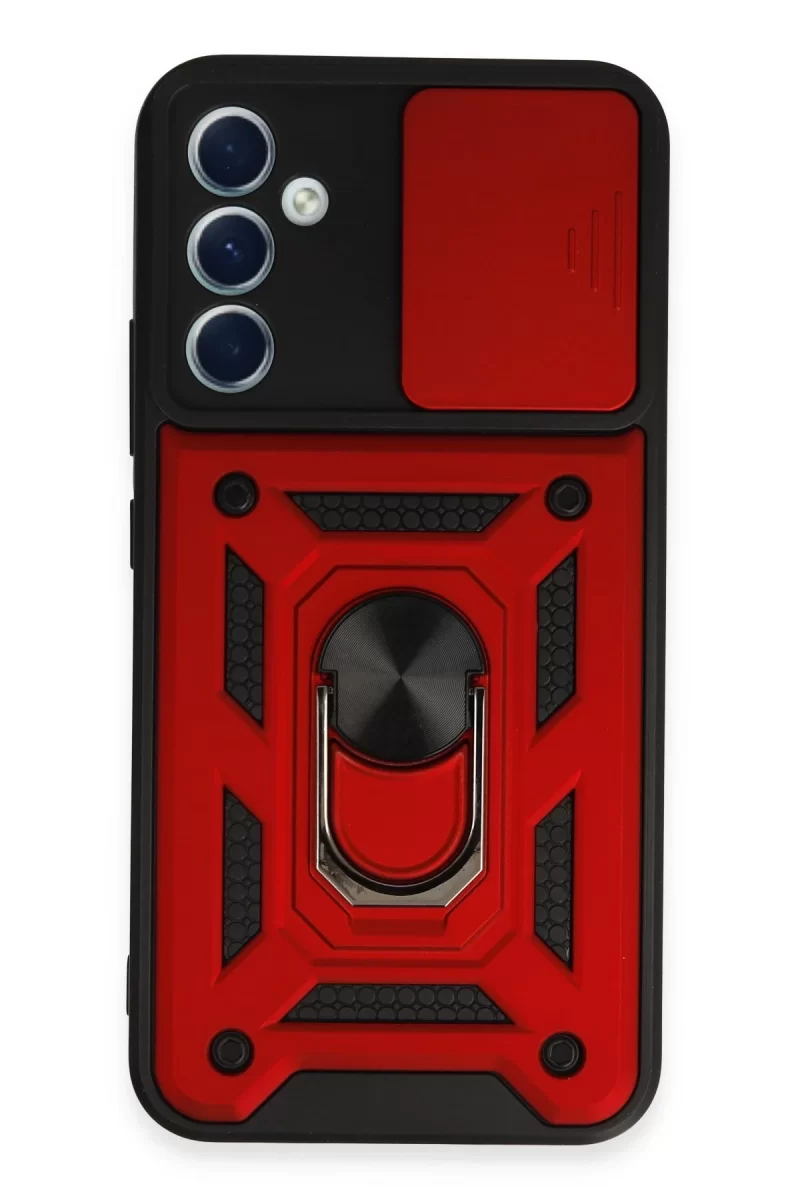 Newface Samsung Galaxy A34 5G Kılıf Pars Lens Yüzüklü Silikon - Kırmızı