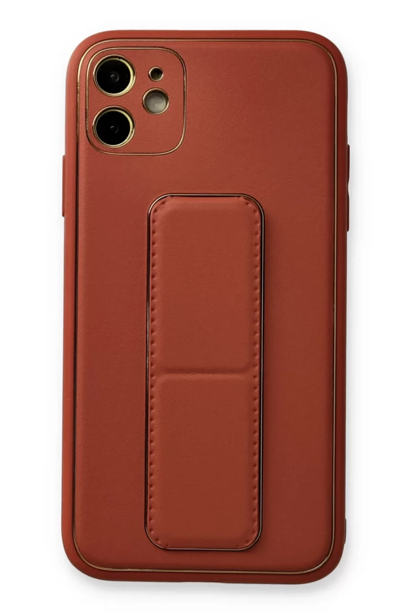 Newface Apple iPhone 12 Kılıf Coco Deri Standlı Kapak - Fuşya