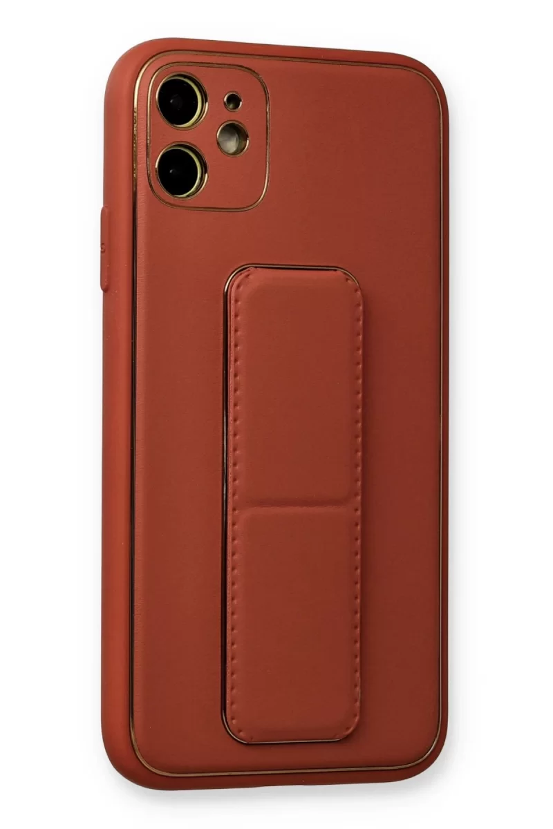 Newface Apple iPhone 12 Kılıf Coco Deri Standlı Kapak - Fuşya