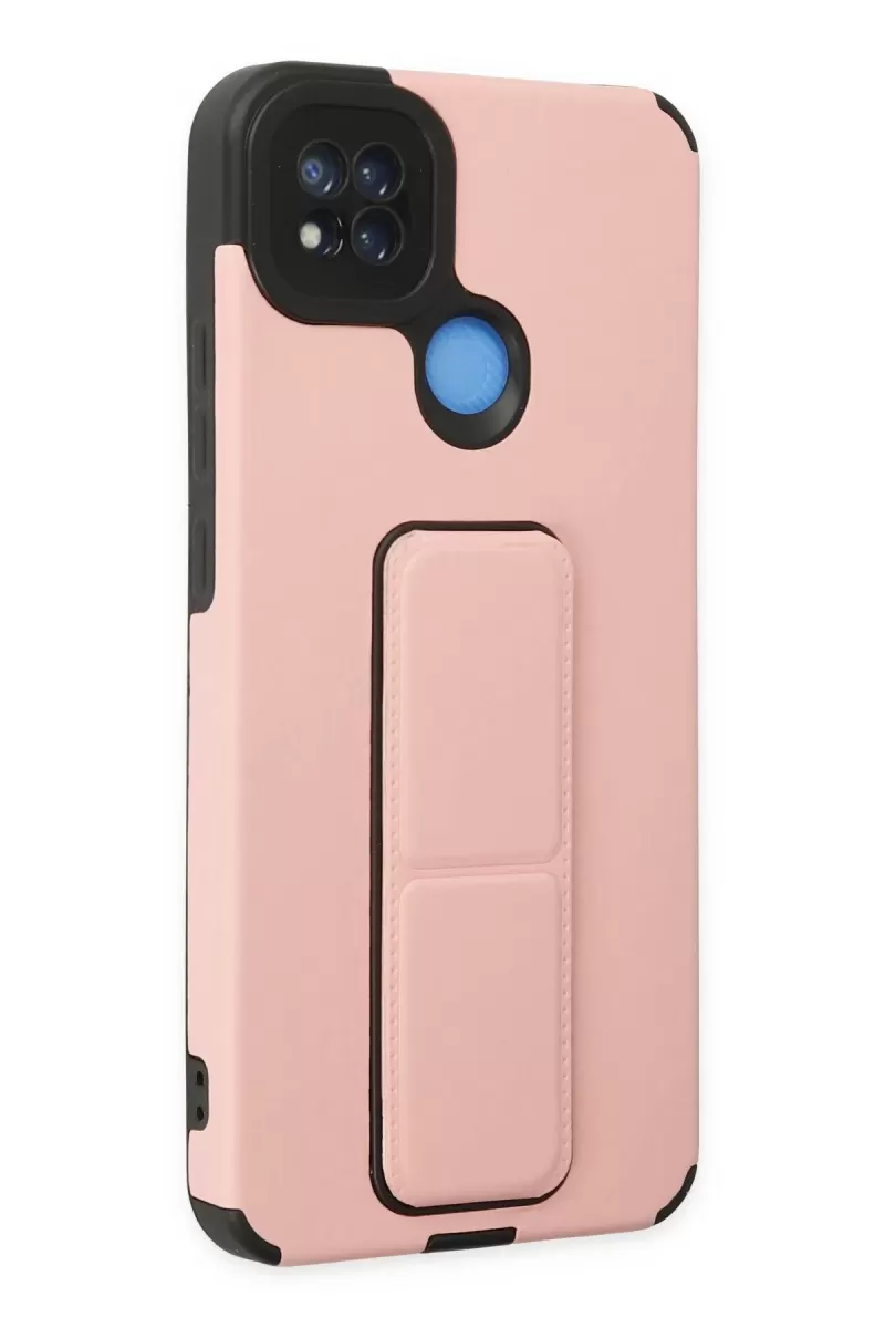 Newface Xiaomi Redmi 9C Kılıf Mega Standlı Silikon - Pudra