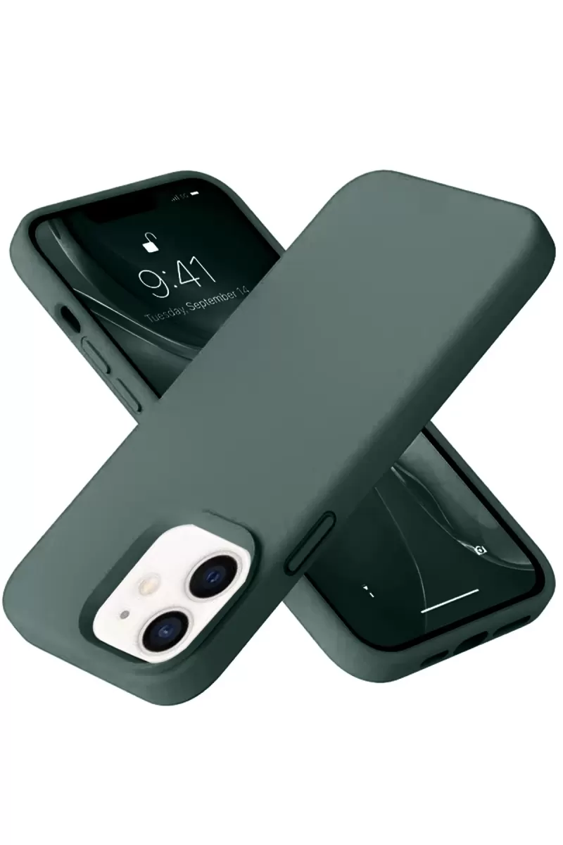Newface Apple iPhone 12 Kılıf Nano içi Kadife Silikon - Koyu Yeşil