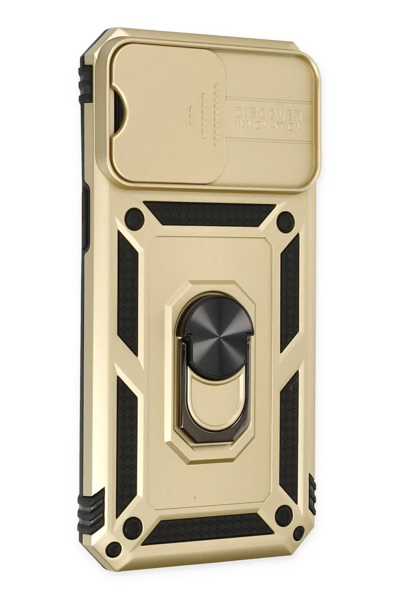 Newface Apple iPhone 14 Pro Max Kılıf Pars Lens Yüzüklü Silikon - Gold