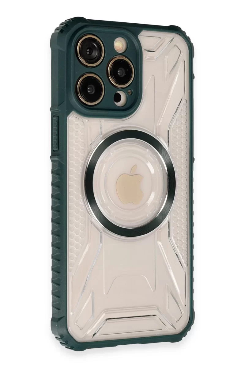 Newface Apple iPhone 14 Pro Kılıf Prag Magneticsafe Kapak - Koyu Yeşil