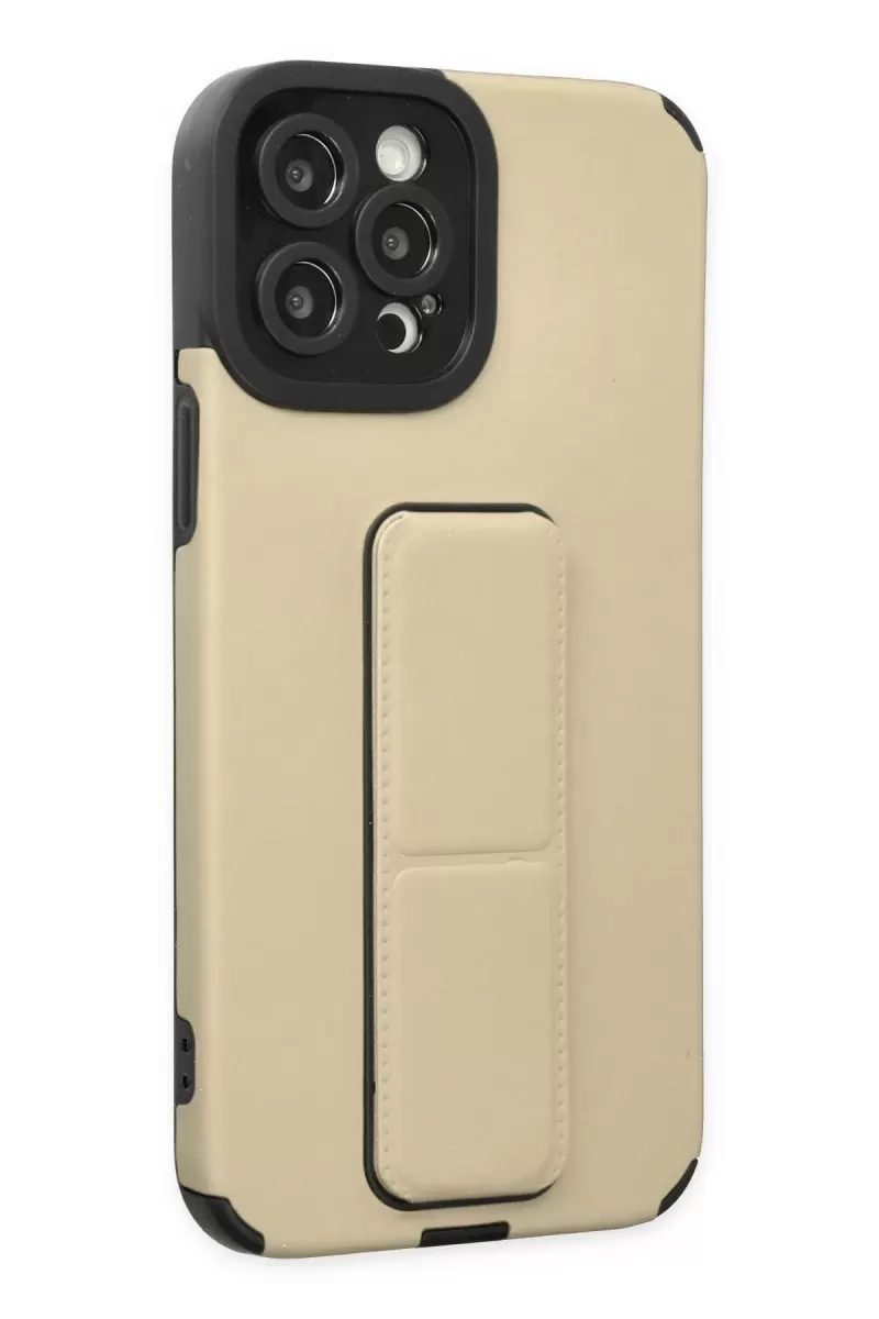 Newface Apple iPhone 12 Pro Max Kılıf Mega Standlı Silikon - Gold