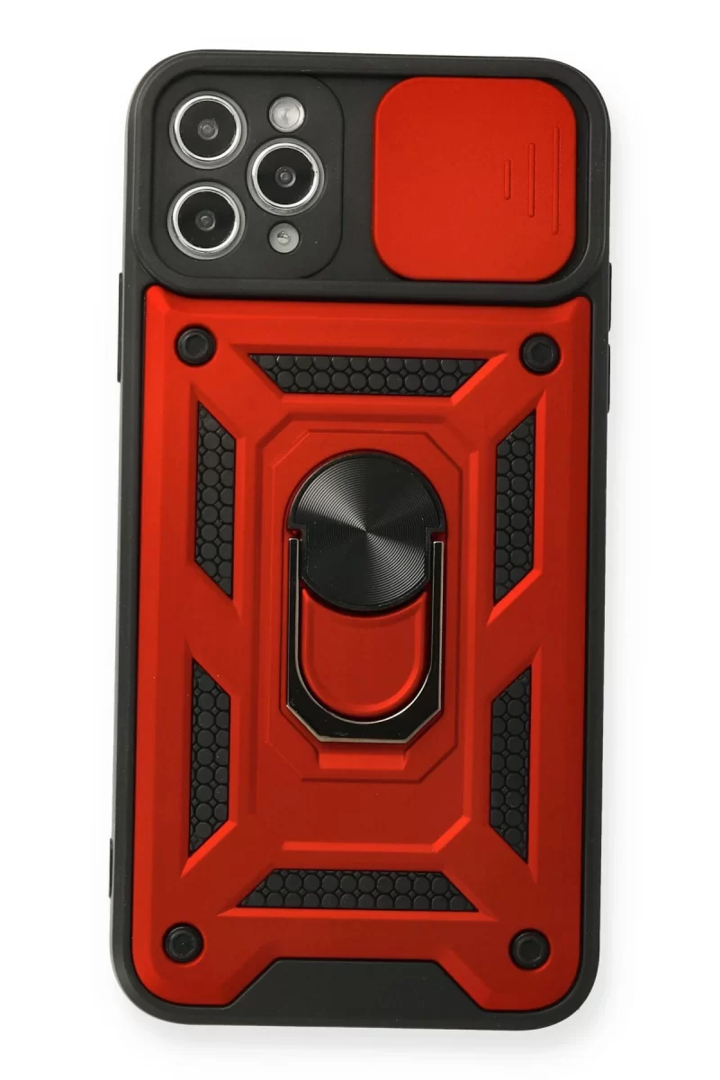 Newface Apple iPhone 11 Pro Max Kılıf Pars Lens Yüzüklü Silikon - Kırmızı