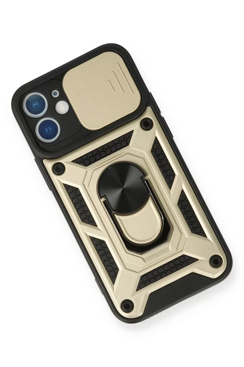 Newface Apple iPhone 12 Mini Kılıf Pars Lens Yüzüklü Silikon - Gold