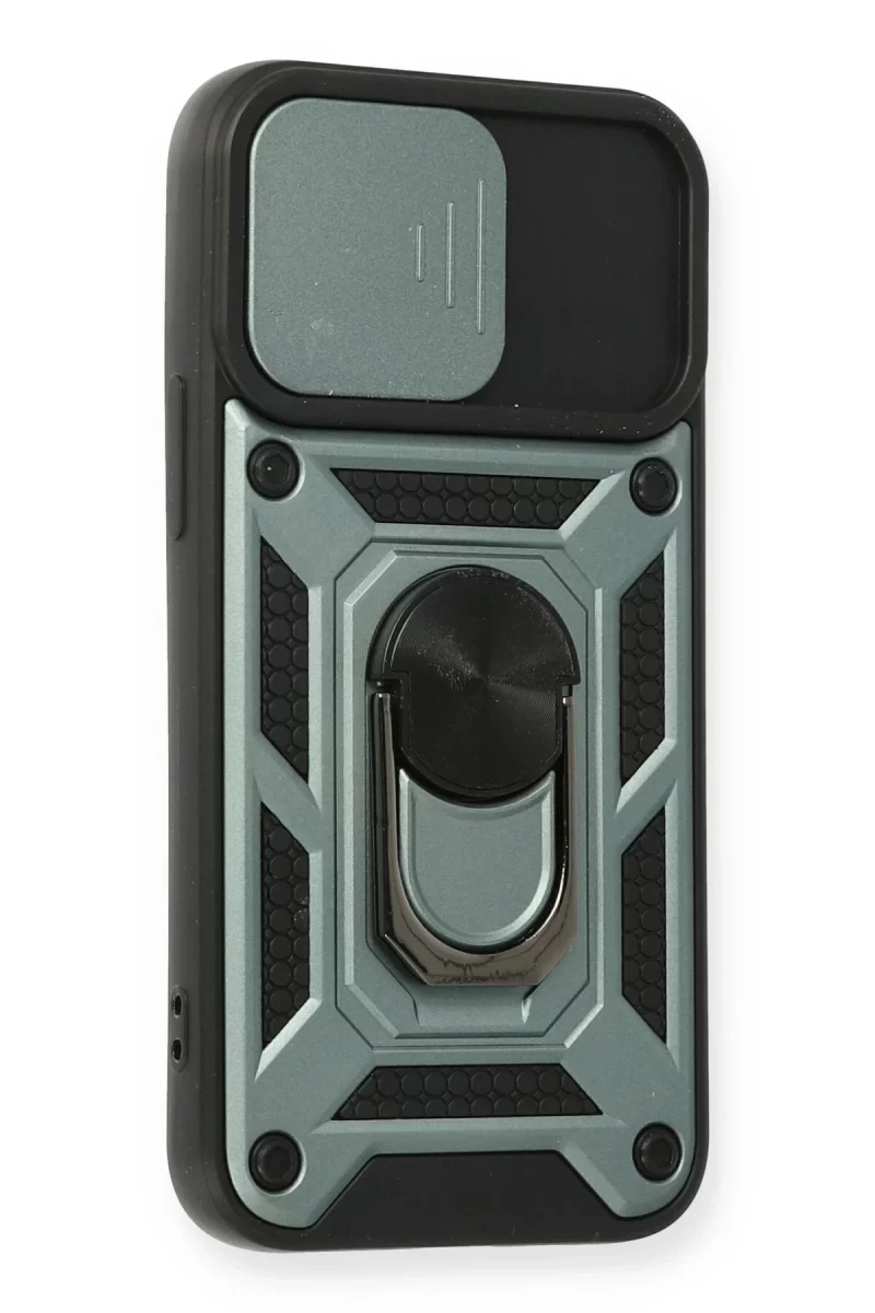Newface Apple iPhone 12 Mini Kılıf Pars Lens Yüzüklü Silikon - Yeşil