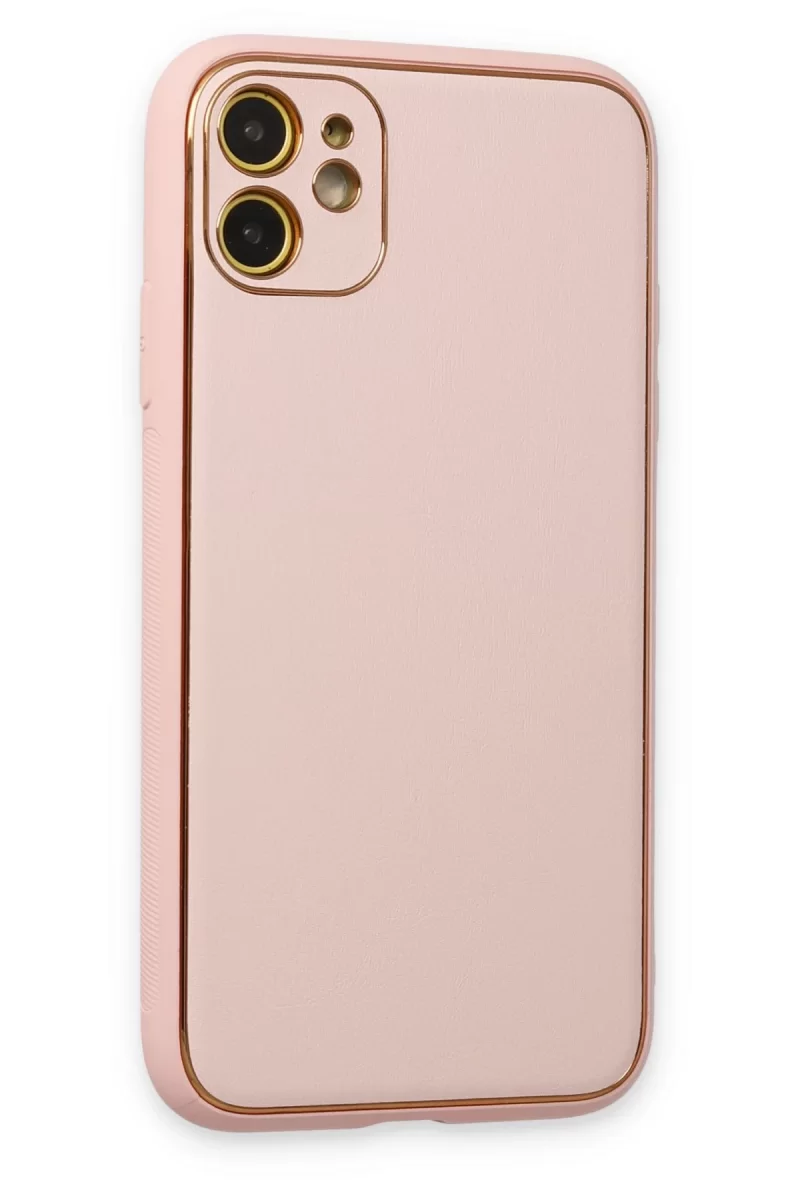 Newface Apple iPhone 12 Kılıf Coco Deri Silikon Kapak - Pudra