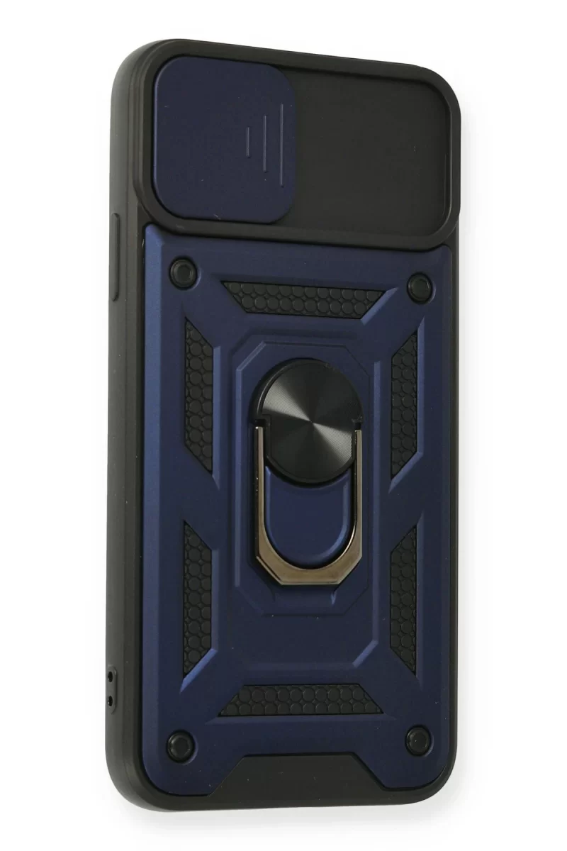 Newface Apple iPhone 11 Pro Max Kılıf Pars Lens Yüzüklü Silikon - Lacivert