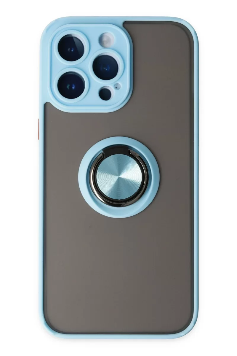 Newface Apple iPhone 14 Pro Max Kılıf Montreal Yüzüklü Silikon Kapak - Buz Mavi