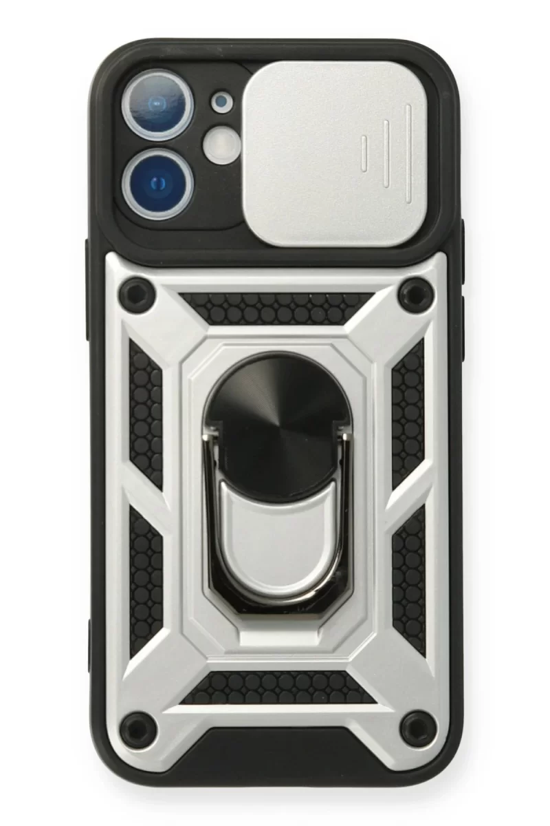 Newface Apple iPhone 12 Mini Kılıf Pars Lens Yüzüklü Silikon - Gümüş