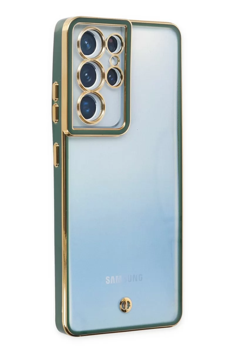Newface Samsung Galaxy S21 Ultra Kılıf Liva Lens Silikon - Yeşil