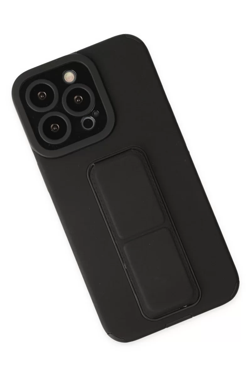 Newface Apple iPhone 14 Pro Kılıf Mega Standlı Silikon - Siyah