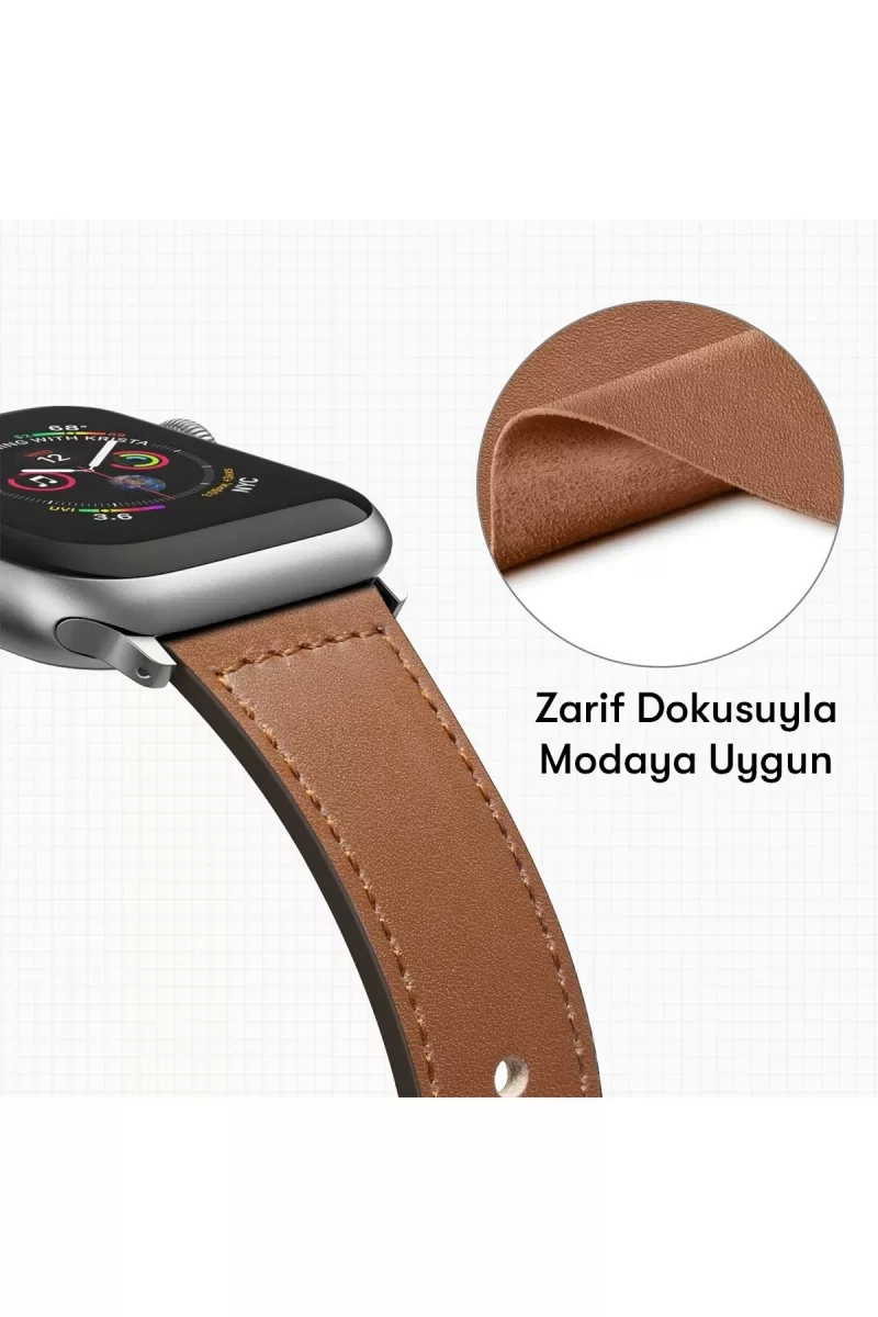 Newface Apple Watch 42mm KR415 Luaz Deri Kordon - Turuncu
