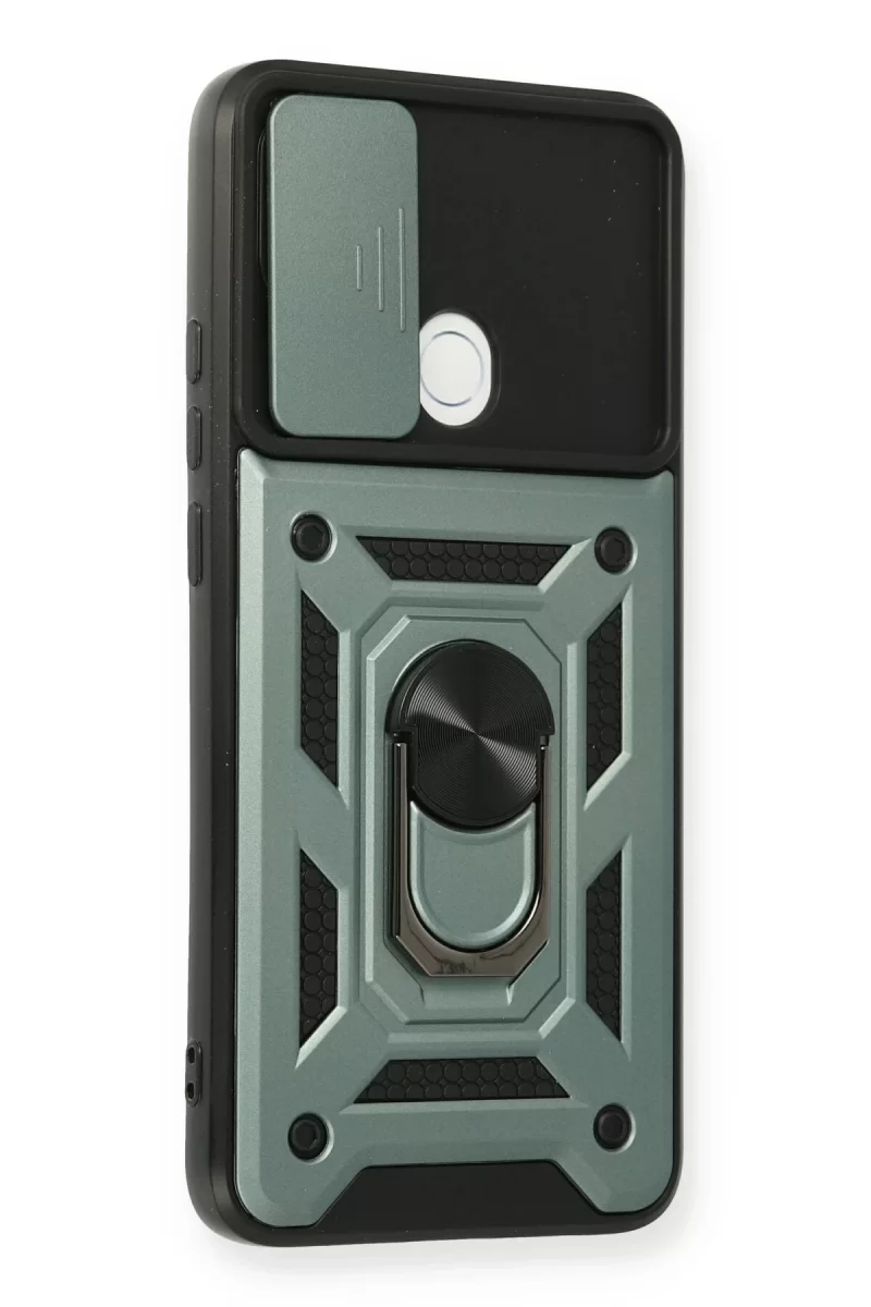 Newface Oppo A15 Kılıf Pars Lens Yüzüklü Silikon - Yeşil