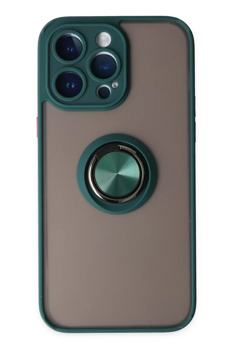 Newface Apple iPhone 14 Pro Max Kılıf Montreal Yüzüklü Silikon Kapak - Yeşil