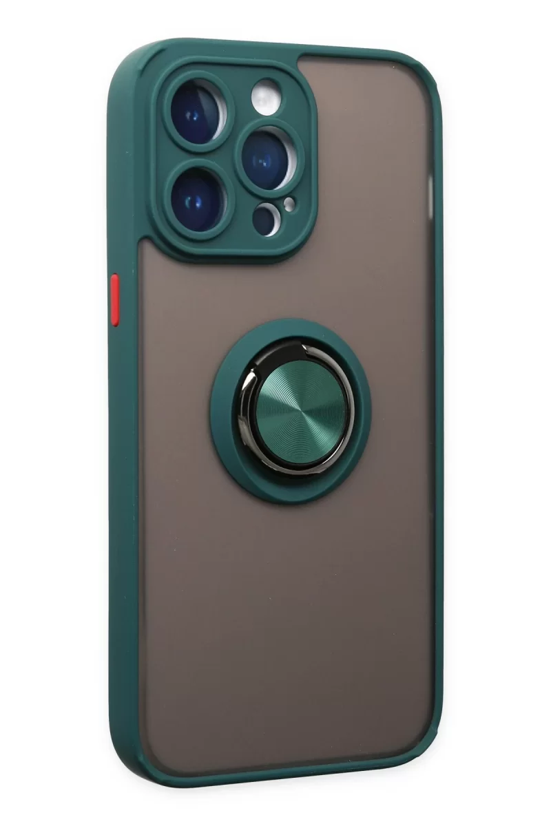 Newface Apple iPhone 14 Pro Max Kılıf Montreal Yüzüklü Silikon Kapak - Yeşil
