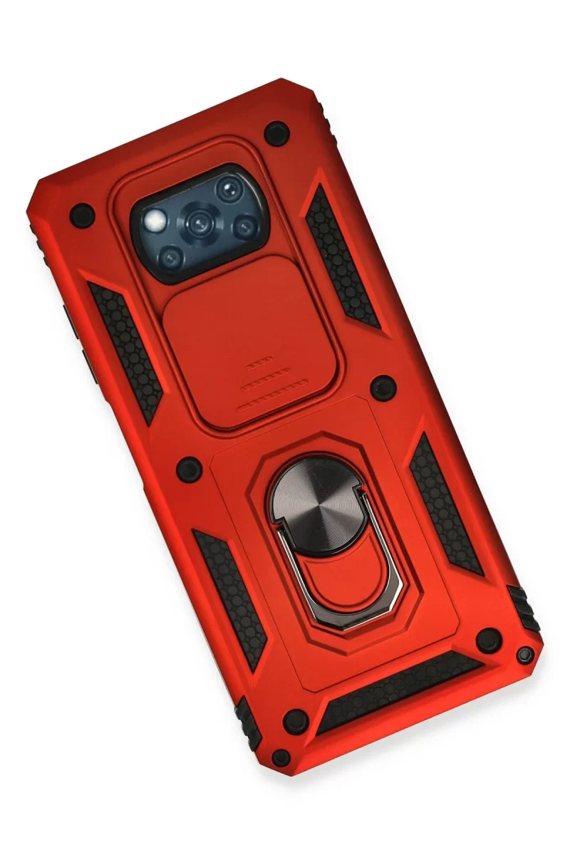 Newface Xiaomi Pocophone X3 Kılıf Pars Lens Yüzüklü Silikon - Kırmızı