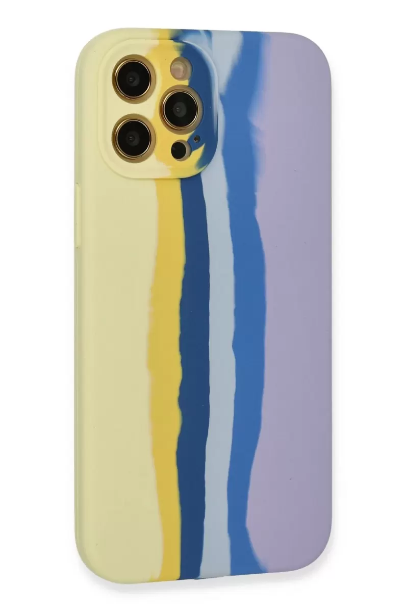 Newface Apple iPhone 12 Pro Max Kılıf Ebruli Lansman Silikon - Sarı-Lila
