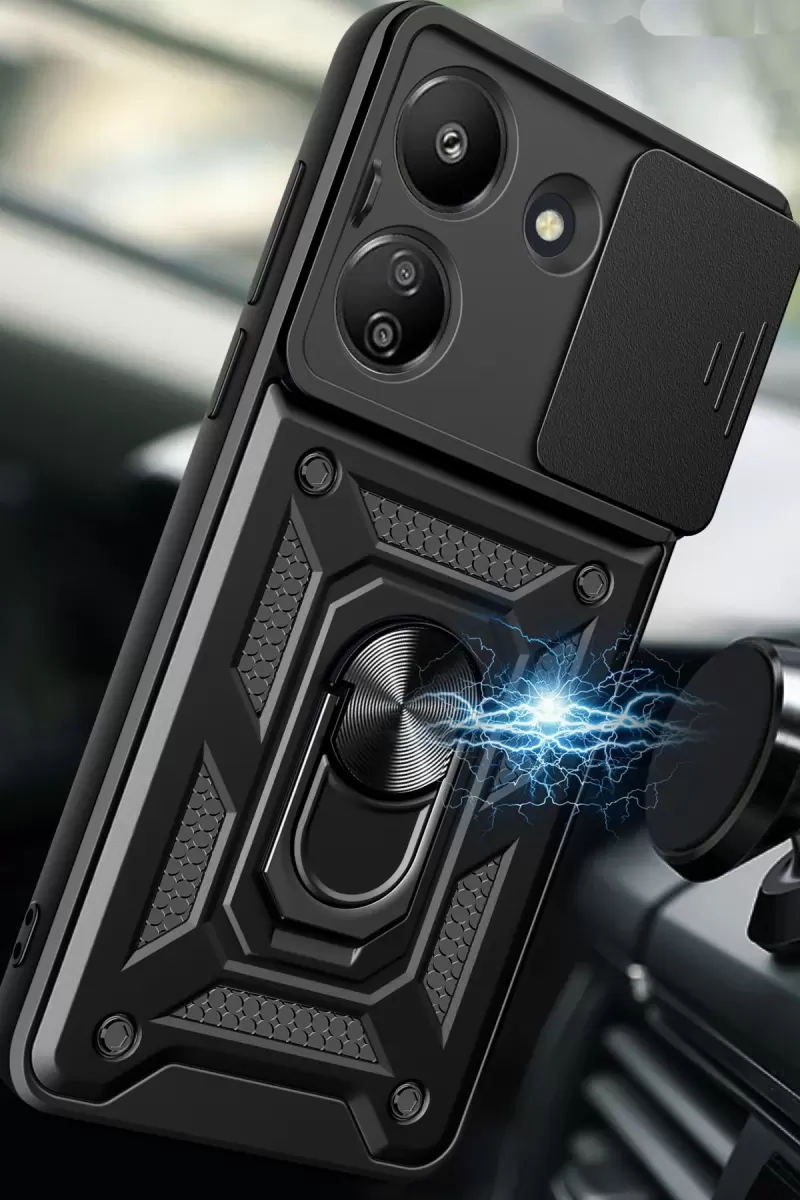Newface Xiaomi Redmi 13C Kılıf Pars Lens Yüzüklü Silikon - Kırmızı
