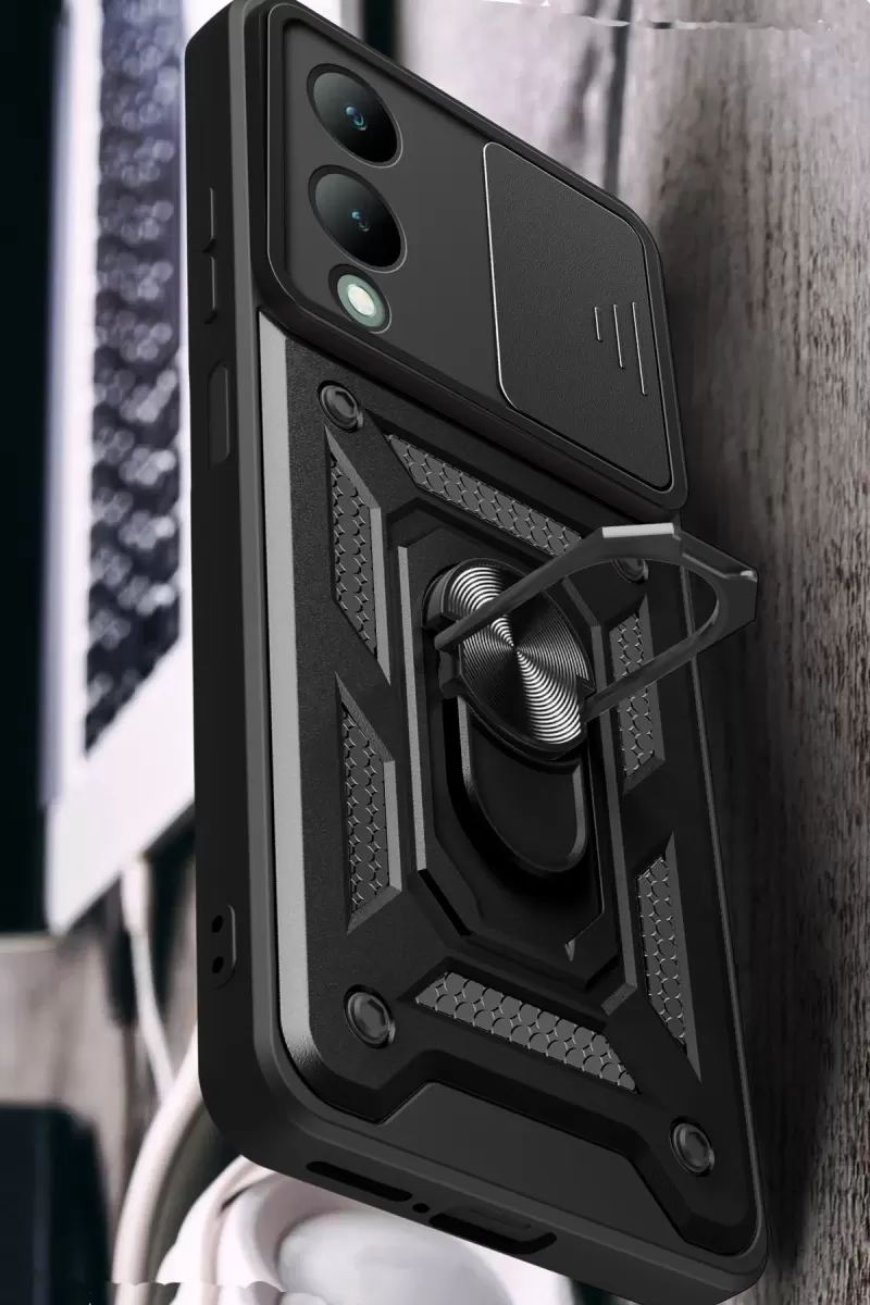 Newface Vivo Y17S Kılıf Pars Lens Yüzüklü Silikon - Yeşil
