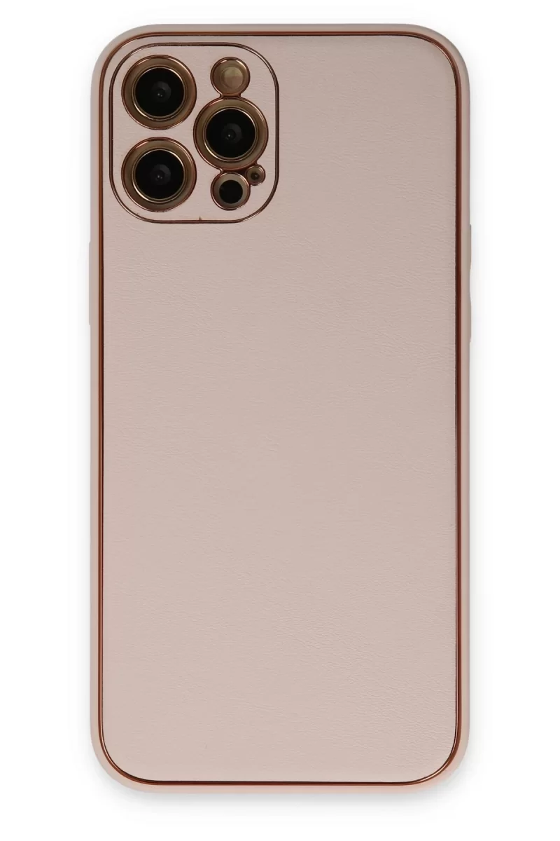 Newface Apple iPhone 12 Pro Kılıf Coco Deri Silikon Kapak - Pudra