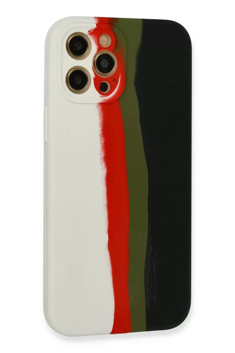 Newface Apple iPhone 12 Pro Max Kılıf Ebruli Lansman Silikon - Beyaz-Siyah