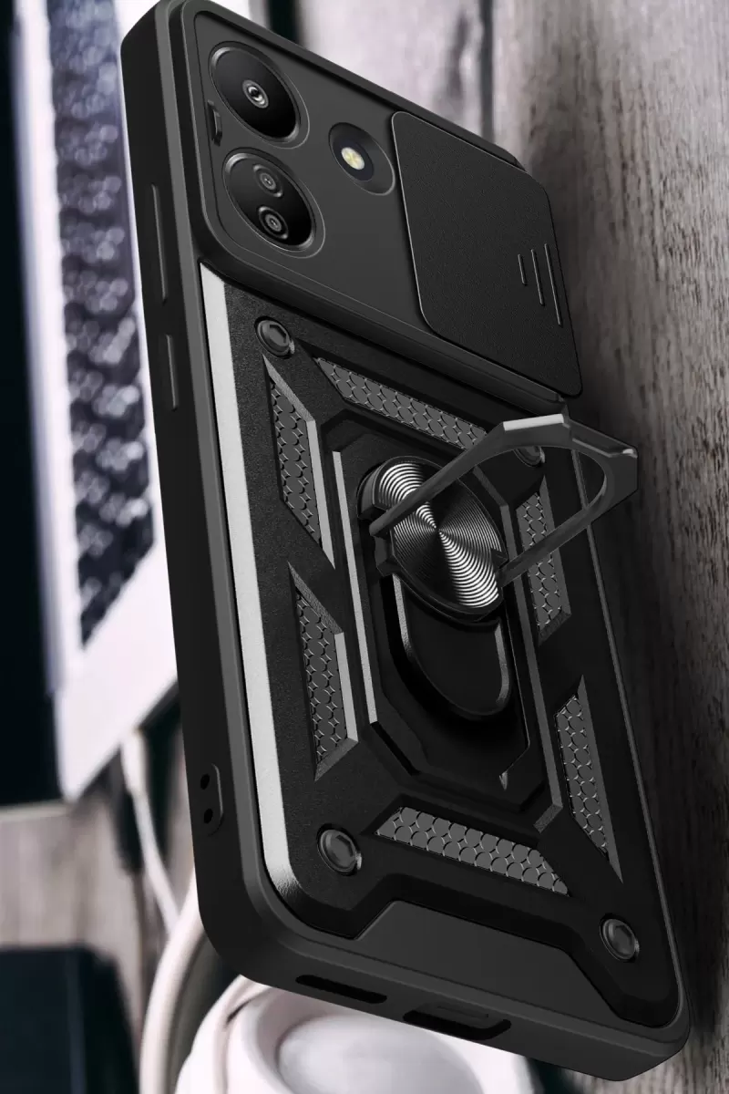 Newface Xiaomi Redmi 13C Kılıf Pars Lens Yüzüklü Silikon - Yeşil