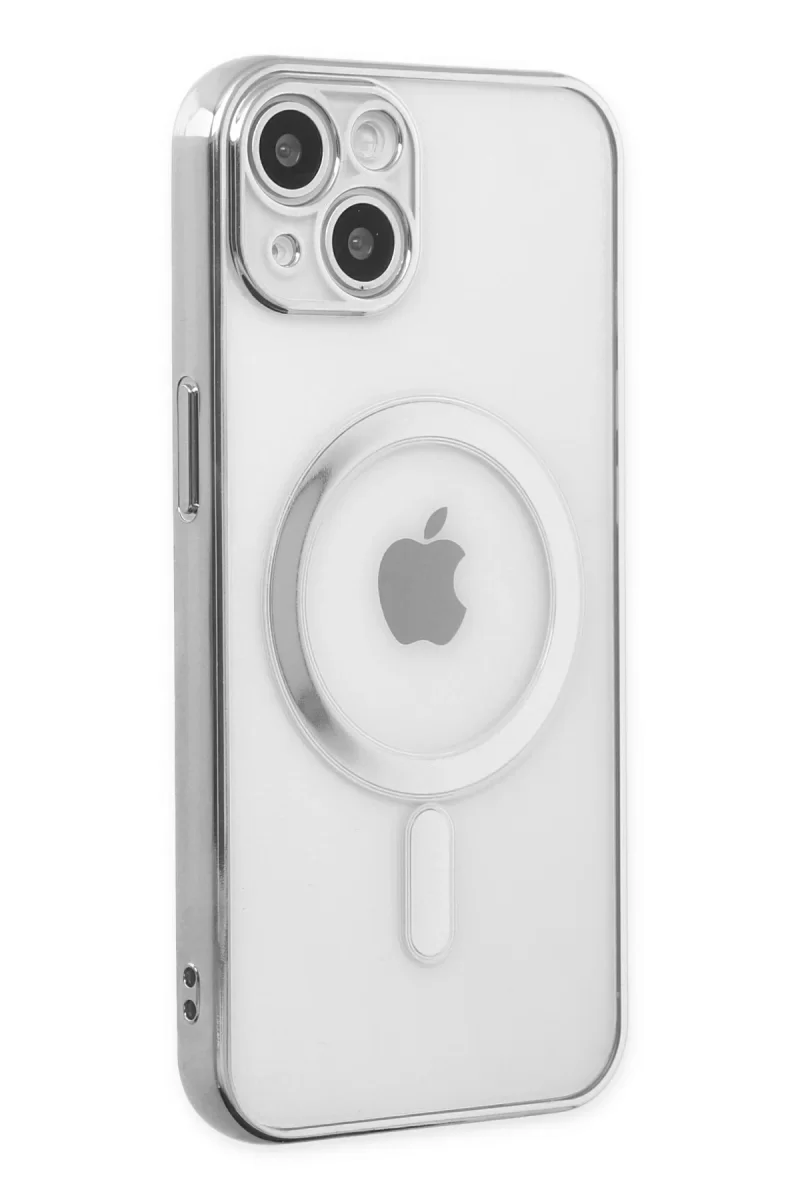 Newface Apple iPhone 14 Plus Kılıf Magneticsafe Lazer Silikon - Gümüş