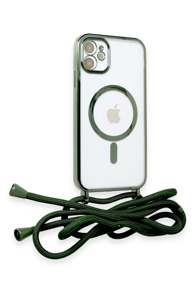Newface Apple iPhone 11 Kılıf Divo Lazer Askılı Magsafe Kapak - Koyu Yeşil
