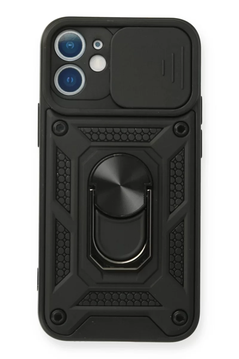 Newface Apple iPhone 11 Kılıf Pars Lens Yüzüklü Silikon - Siyah
