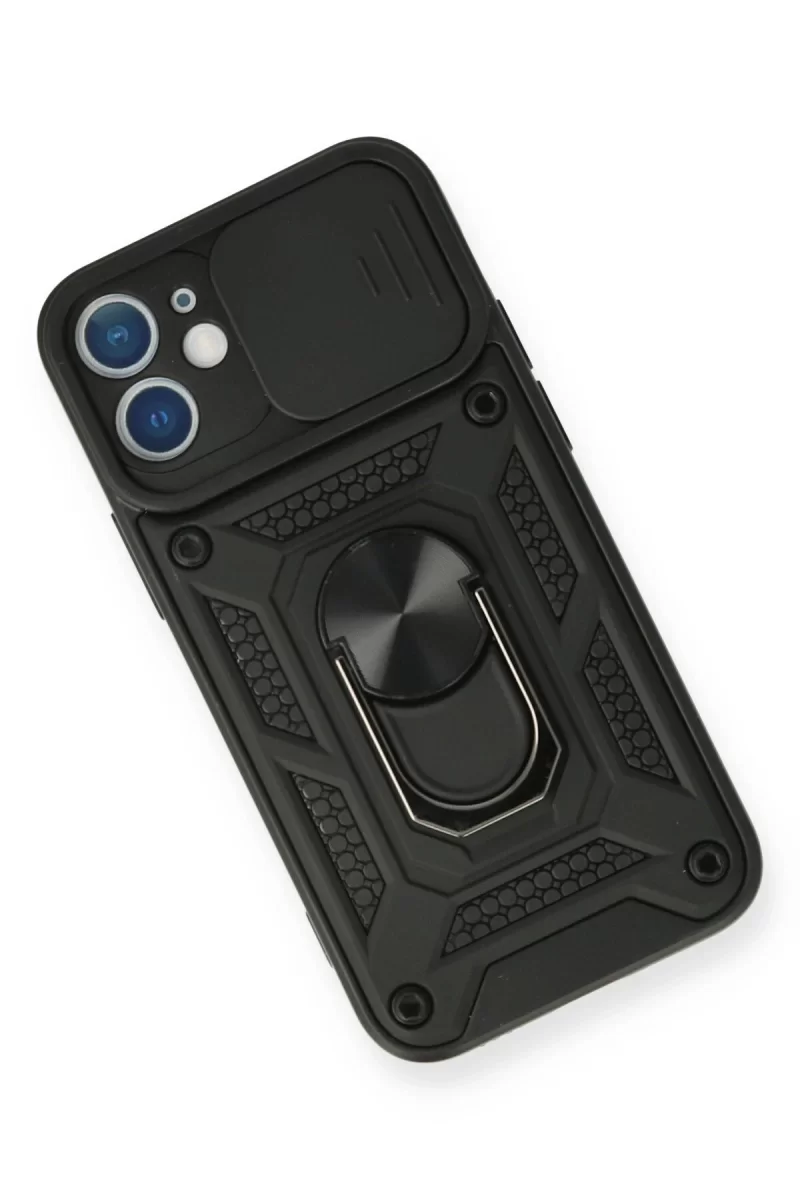 Newface Apple iPhone 11 Kılıf Pars Lens Yüzüklü Silikon - Siyah