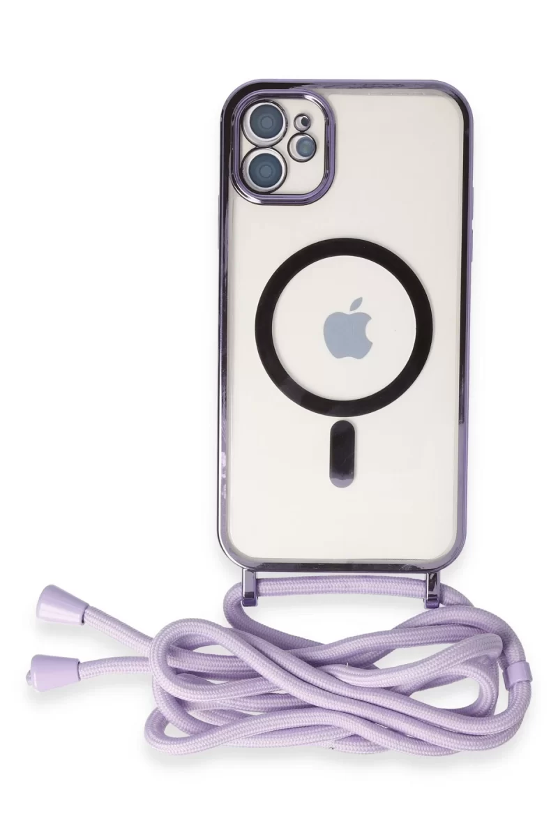 Newface Apple iPhone 11 Kılıf Divo Lazer Askılı Magsafe Kapak - Lila