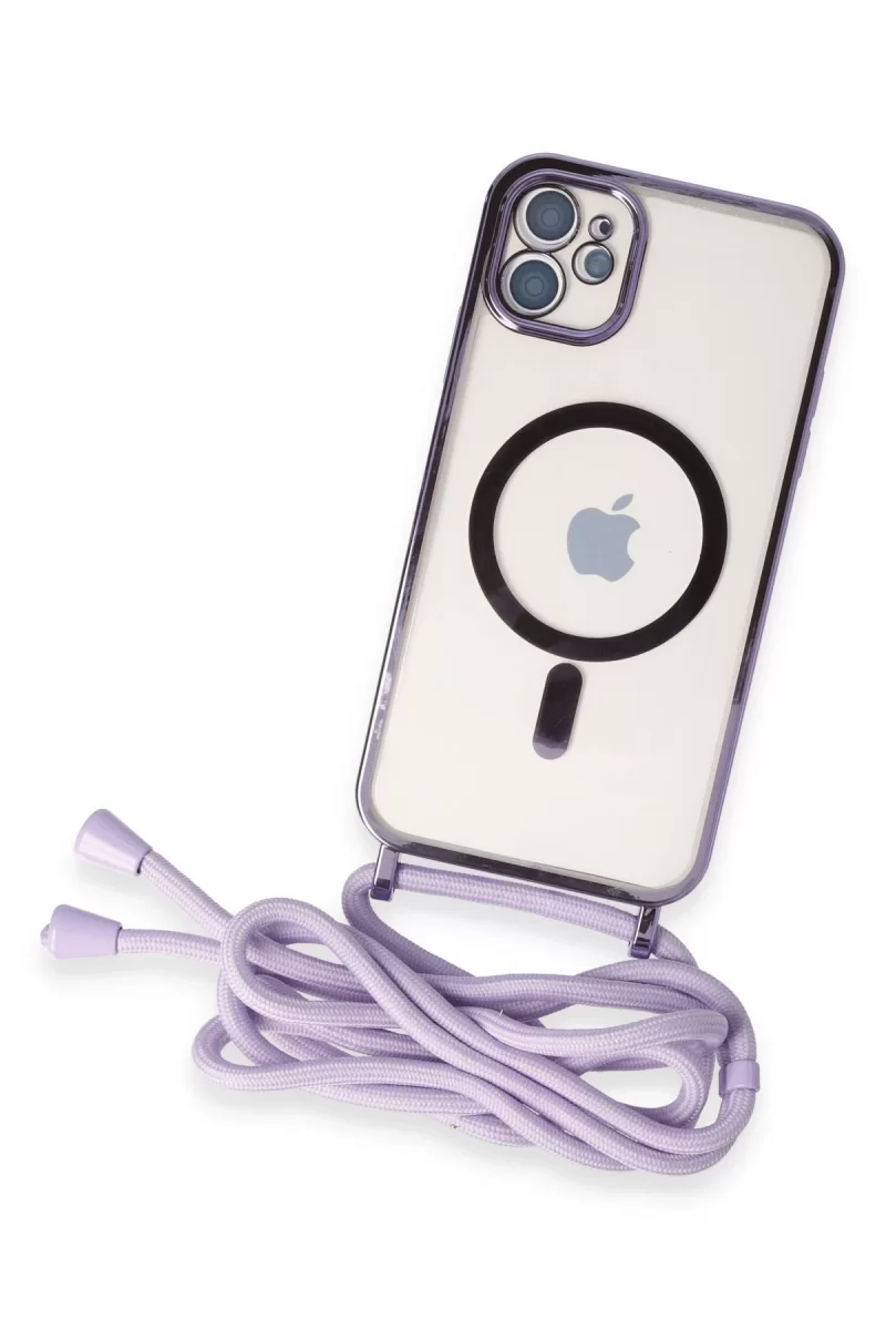 Newface Apple iPhone 11 Kılıf Divo Lazer Askılı Magsafe Kapak - Lila