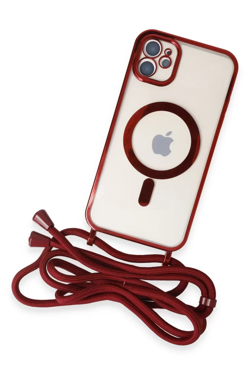 Newface Apple iPhone 11 Kılıf Divo Lazer Askılı Magsafe Kapak - Kırmızı