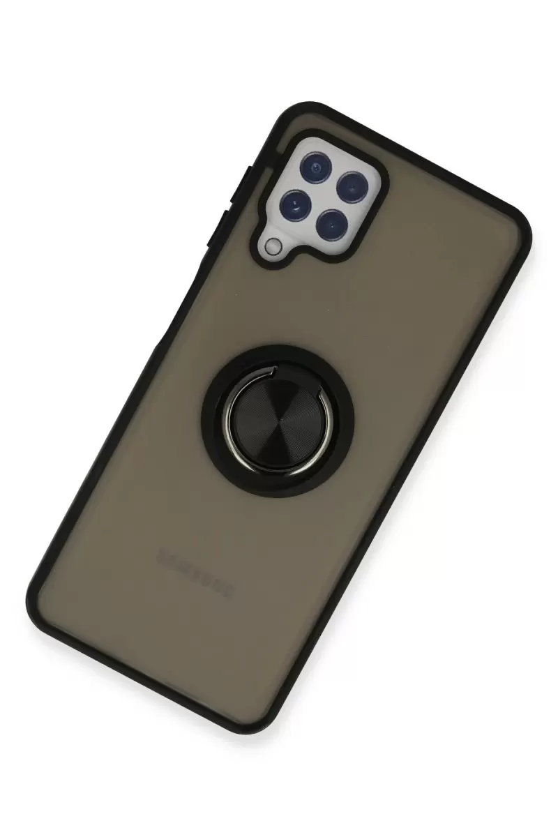 Newface Samsung Galaxy A22 Kılıf Montreal Yüzüklü Silikon Kapak - Siyah