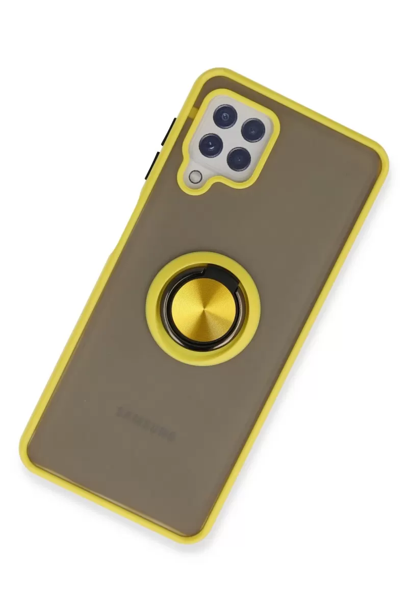 Newface Samsung Galaxy A22 Kılıf Montreal Yüzüklü Silikon Kapak - Sarı