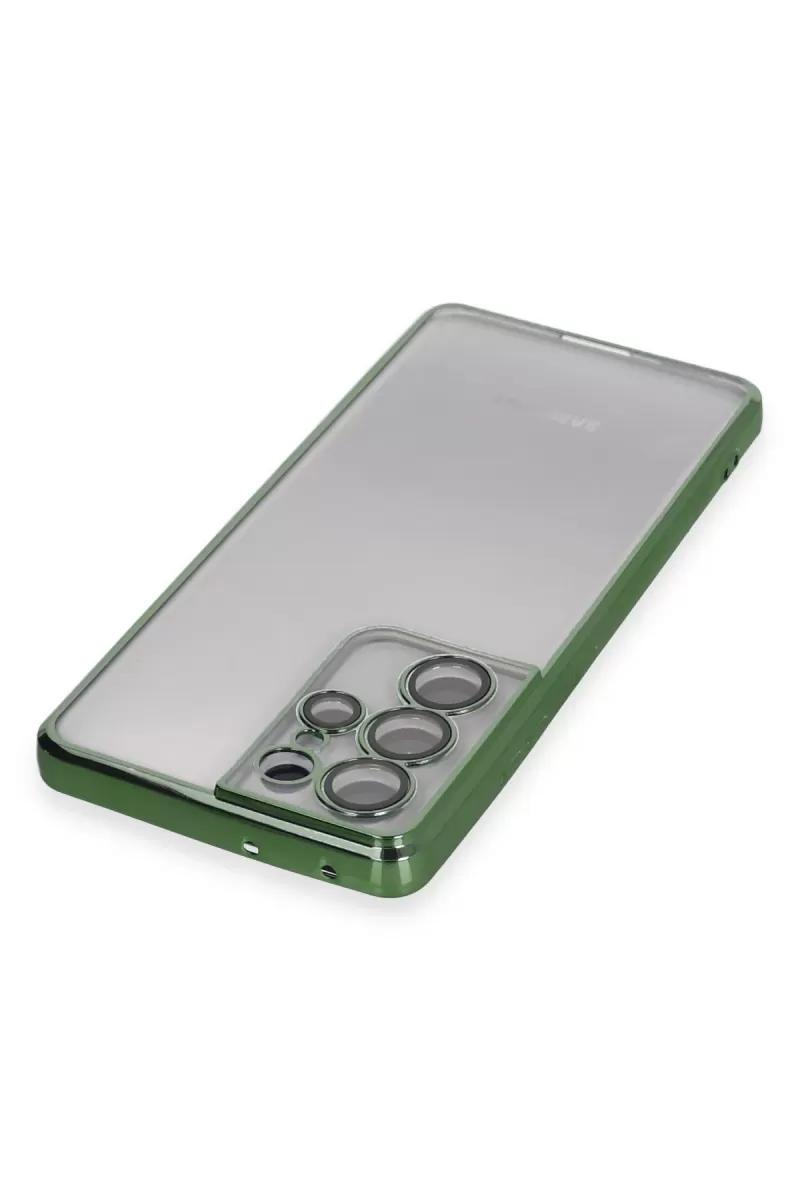 Newface Samsung Galaxy S21 Ultra Kılıf Razer Lensli Silikon - Yeşil