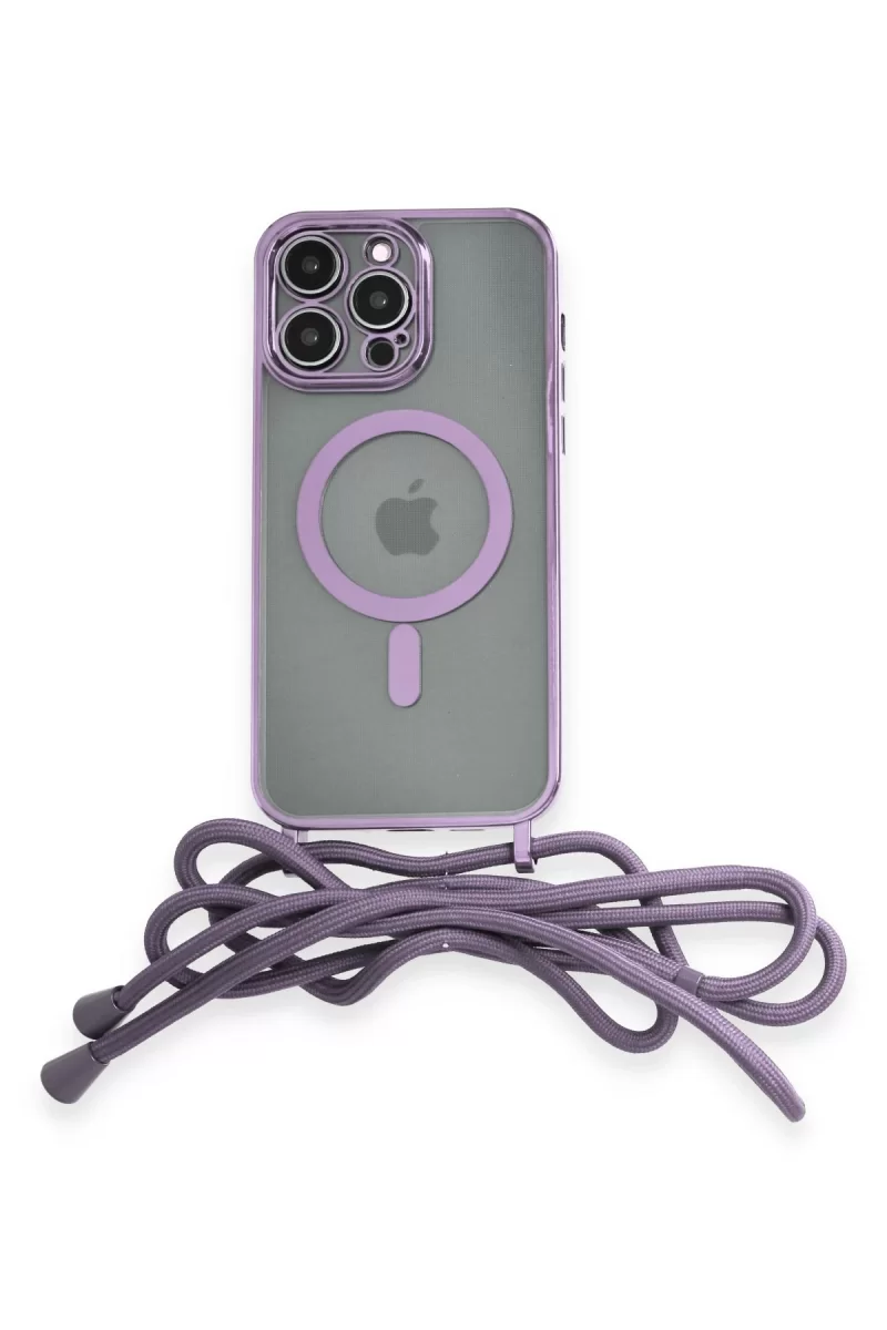 Newface Apple iPhone 12 Pro Kılıf Divo Lazer Askılı Magsafe Kapak - Lila