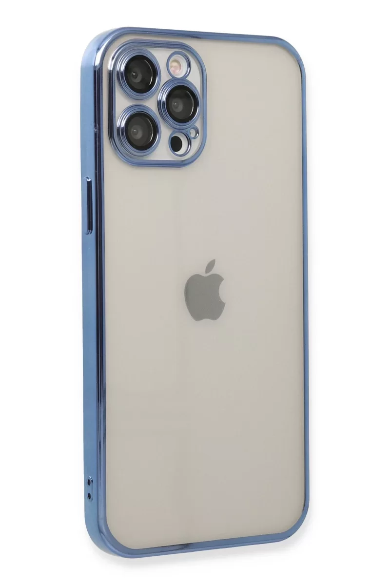 Newface Apple iPhone 12 Pro Kılıf Razer Lensli Silikon - Açık Mavi
