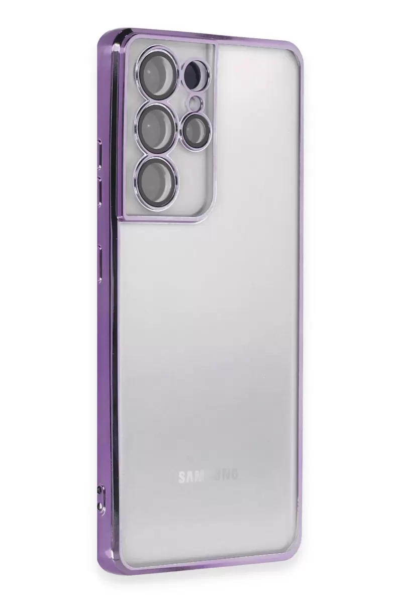 Newface Samsung Galaxy S21 Ultra Kılıf Razer Lensli Silikon - Mor