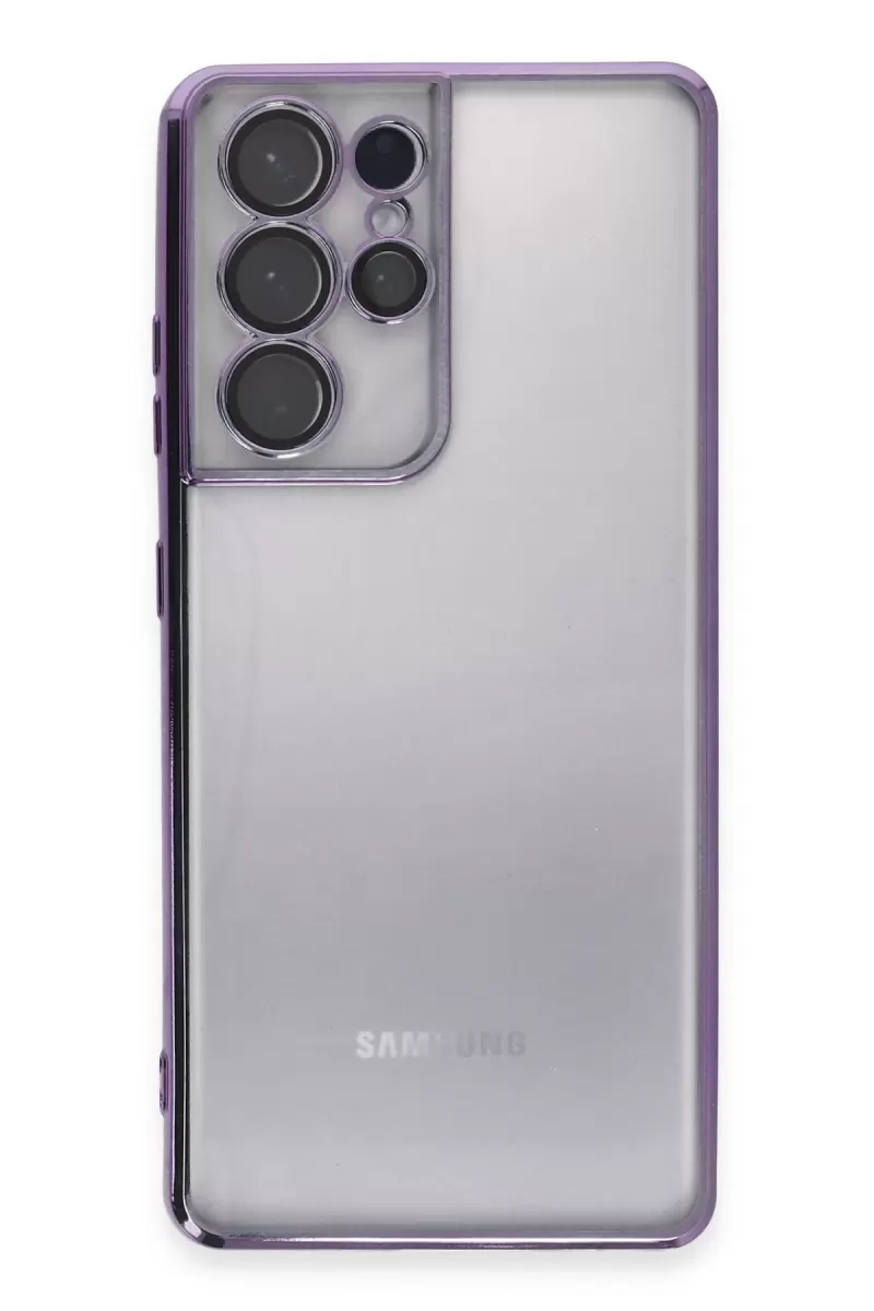 Newface Samsung Galaxy S21 Ultra Kılıf Razer Lensli Silikon - Mor