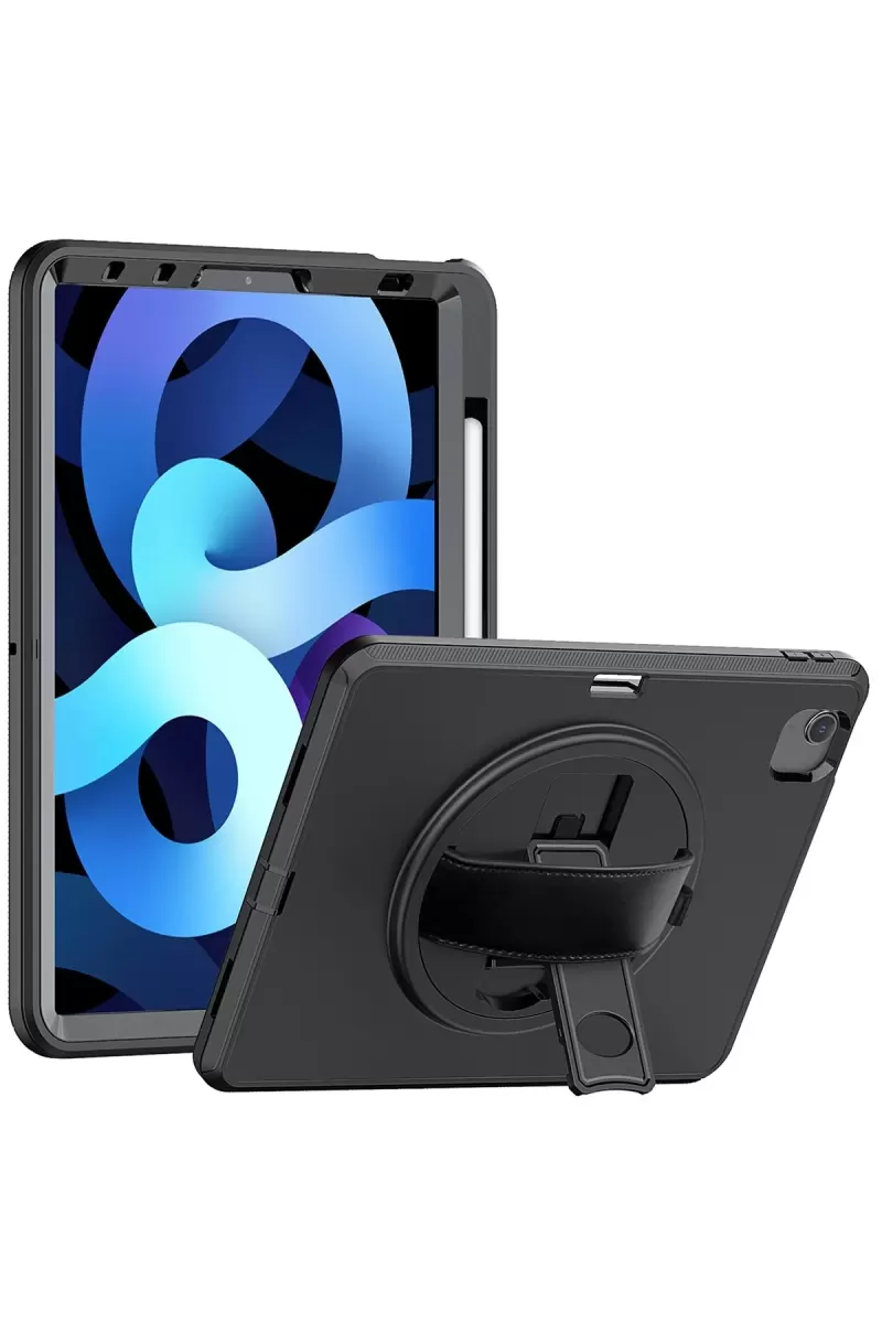 Newface Apple iPad 2022 10.9 (10.nesil) Kılıf Hand Strap Tablet Kılıfı - Siyah