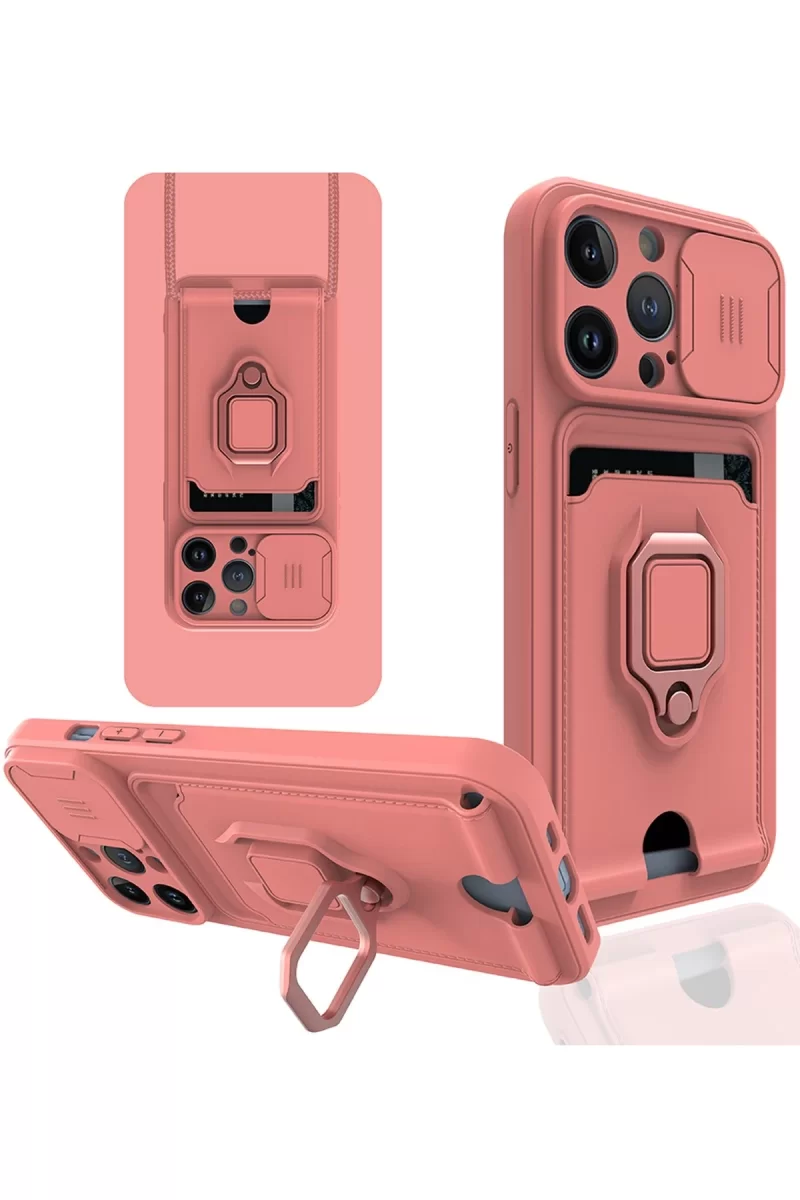 Newface Apple iPhone 14 Pro Max Kılıf Zuma Kartvizitli Yüzüklü Silikon - Pembe