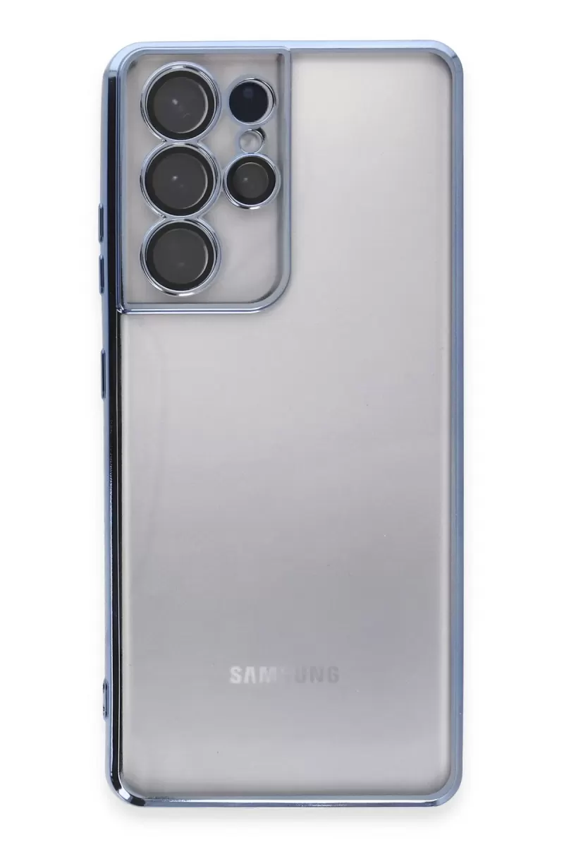 Newface Samsung Galaxy S21 Ultra Kılıf Razer Lensli Silikon - Açık Mavi