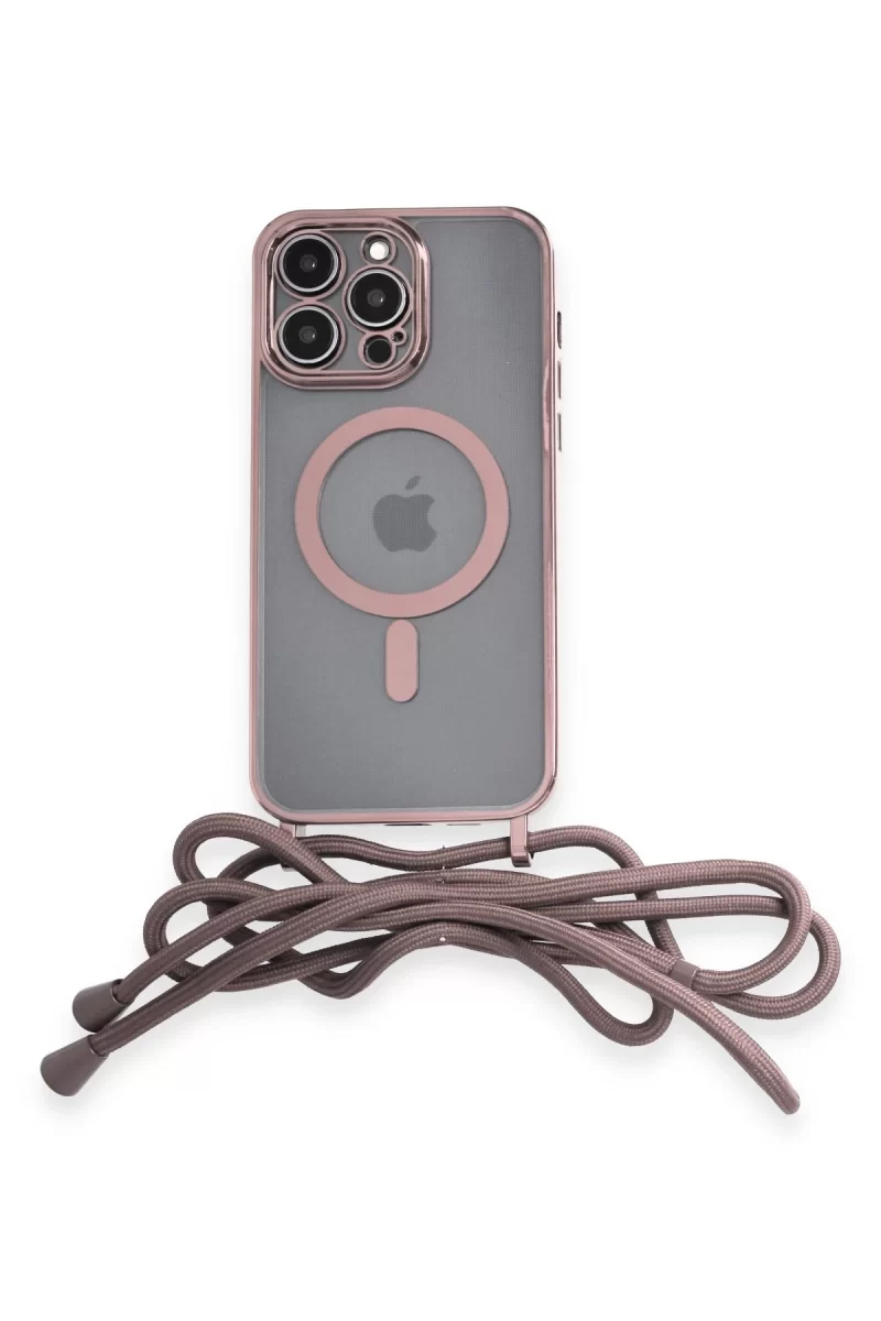 Newface Apple iPhone 12 Pro Max Kılıf Divo Lazer Askılı Magsafe Kapak - Pembe